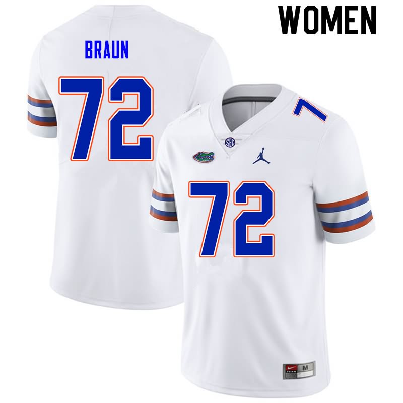 NCAA Florida Gators Josh Braun Women's #72 Nike White Stitched Authentic College Football Jersey FLQ3464EL